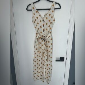 Monteau Cream jumpsuit with orange Polka Dots